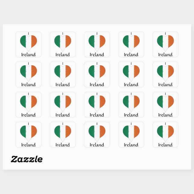 I Heart Ireland Irish Tricolor Flag Quadratischer Aufkleber (Blatt)