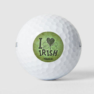 I Heart Irish Kleeblatt Monogram Initials Name Golfball