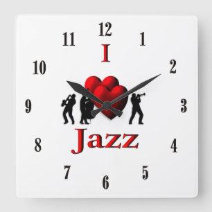 I Heart Jazz Music Quadratische Wanduhr