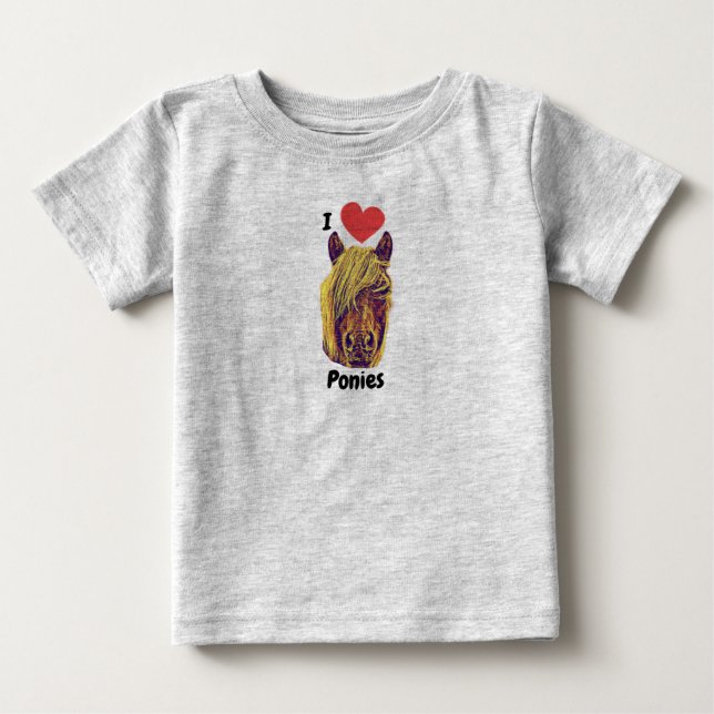 I Heart Liebe Ponies Niedlich Baby T - Shirt (Vorderseite)