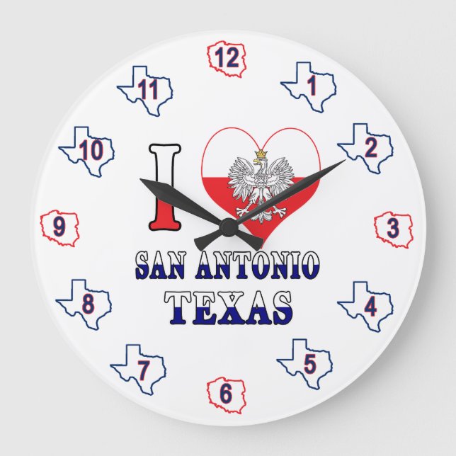 I Heart Liebe San Antonio Texas Große Wanduhr (Vorderseite)