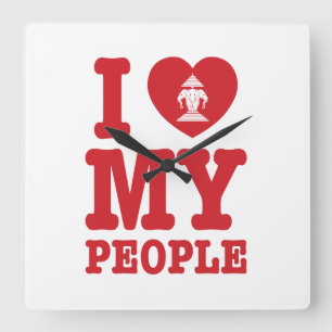 I Heart (Love) Erawan My Lao People Quadratische Wanduhr