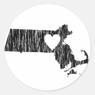 I Heart Massachusetts Grunge Kontur Staat Liebe Runder Aufkleber
