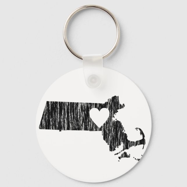 I Heart Massachusetts Grunge Kontur Staat Liebe Schlüsselanhänger (Vorderseite)