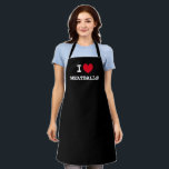 I heart meatballs Funny Custom Black Küche Schürze<br><div class="desc">Ich Herz Fleischbällchen Funny benutzerdefinierte schwarze Küche Schürze für Männer und Frauen. Individualisierbare Vorlage für die Liebe Trendige Schürze in jeder Farbe. Niedliche Geschenkidee für Freunde,  Familie,  Koch,  Koch,  Mama,  Papa,  Fleischliebhaber etc.</div>