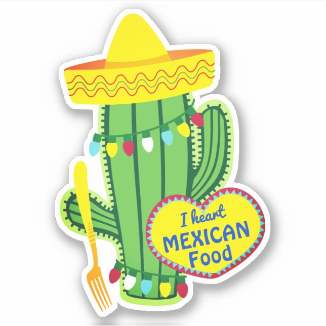 I heart Mexican food cactus sombrero gabel Aufkleber (Vorderseite)