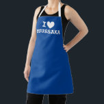 I heart moussaka Funny griechische Küche Schürze<br><div class="desc">Mussaka Funny Griechisch Küche Schürze für Damen und Herren. Ich Liebe Template Design für Ihr Lieblingsessen. Spaß beim Kochen und GRILLEN Schürze in jeder Farbe. Niedliche personalisierte Geschenkidee für griechische Freunde,  Familie,  Koch,  Koch,  Mama,  Papa,  Feinschmecker etc. Blau und Weiß oder Sonderfarben.</div>