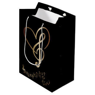 I Heart Music Gift Bag - Herz-Musiknoten Mittlere Geschenktüte