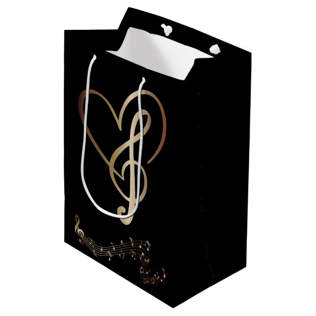 I Heart Music Gift Bag - Herz-Musiknoten Mittlere Geschenktüte (Vorderseite Schrägansicht)