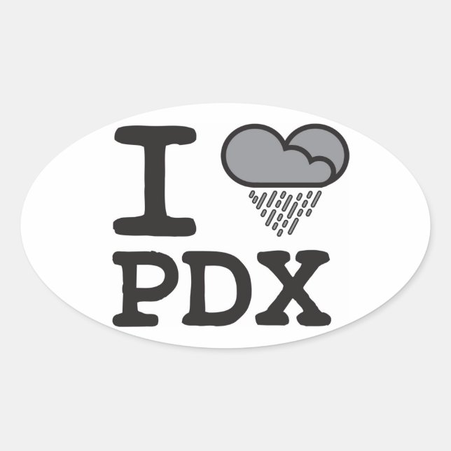 I Heart PDX - Heart Shaped Rain Cloud Ovaler Aufkleber (Vorderseite)