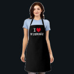 I heart pierogi | Funny custom black kitchen Schür Schürze<br><div class="desc">I heart pierogi | Funny Custom Black Küche Schürze für Damen und Herren. Individualisierbare Vorlage für die Liebe GRILLEN Schürze in jeder Farbe. Niedliche Geschenkidee für polnische Freunde,  Familie,  Koch,  Koch,  Mama,  Papa etc.</div>