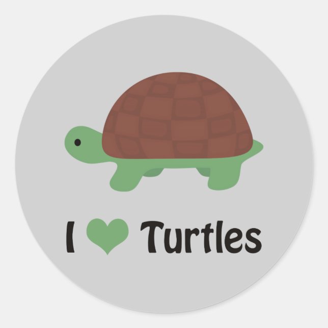 I heart Schildkröten Niedlich Kleiner Cartoon Schi Runder Aufkleber (Vorderseite)