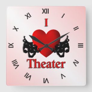 I Heart Theater Pink Quadratische Wanduhr