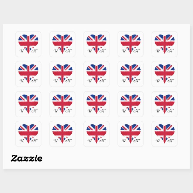 I Heart UK Great Britain Flag Quadratischer Aufkleber (Blatt)