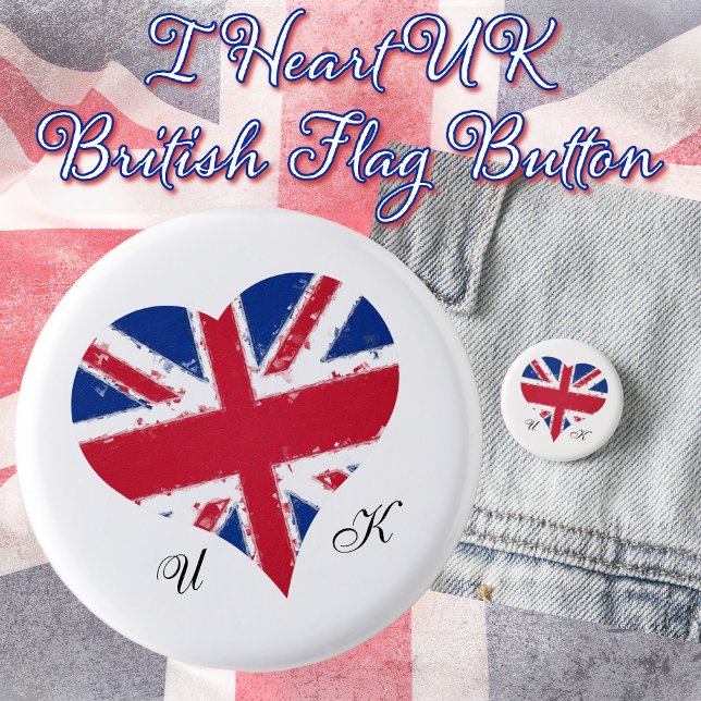 I Heart UK Großbritannien Britische Flagge Button (I Heart UK Great Britain British English Flag Button)