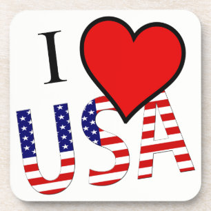 I Heart USA Flag Overlay Plastic Untersetzer w Cor
