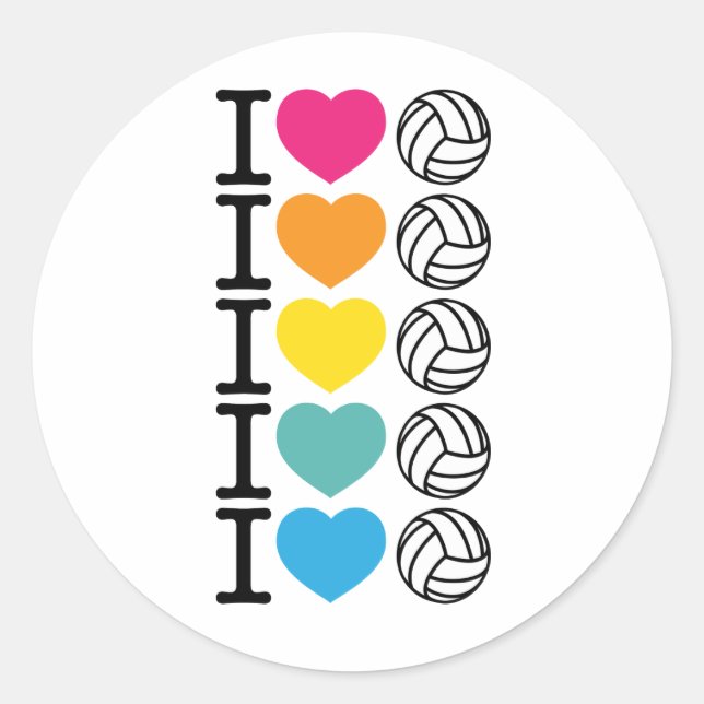 I Heart Volleyball - Regenbogen Runder Aufkleber (Vorderseite)