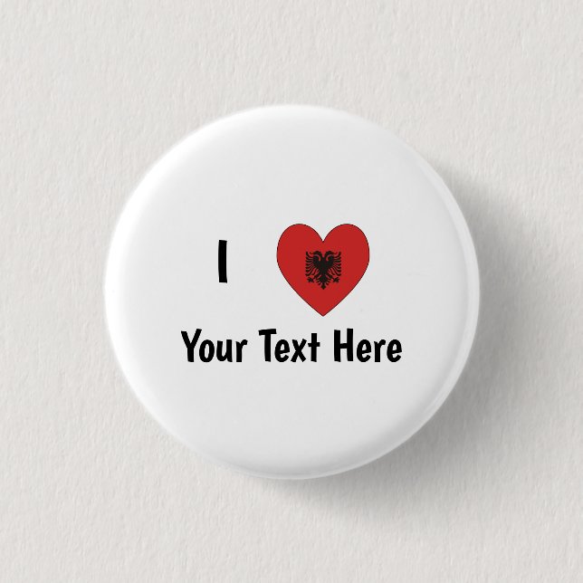I (Herz-Albanische Flagge geformt) Ihr Text Button (Vorderseite)