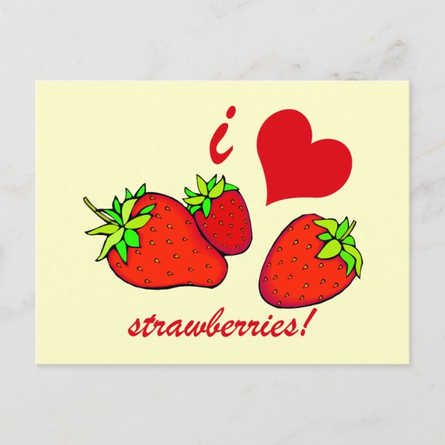 I Herz Erdbeeren Postkarte (Vorderseite)