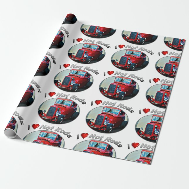 I Herz-frisierte Autos - Mattverpackungs-Papier, Geschenkpapier (Ungerollt)
