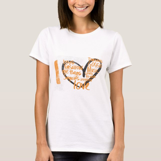 I Herz-Graffiti-Orange T-Shirt (Vorderseite)