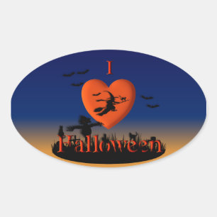 I Herz Halloween - Neue Drehung Ovaler Aufkleber