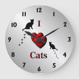 I Herz-Katzen-Wanduhr Große Wanduhr