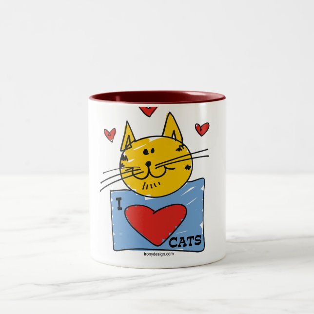 I Herz-Katzen Zweifarbige Tasse (Mittel)