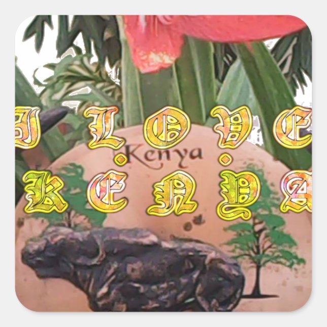 I (Herz) Kenya Buffalo Patch/Print Quadratischer Aufkleber (Vorderseite)