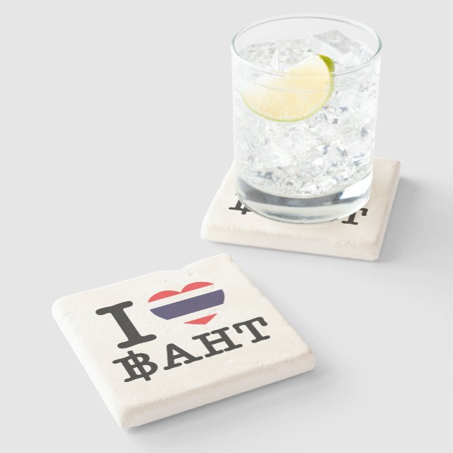 I Herz (Liebe) Baht Steinuntersetzer (Seitenansicht)