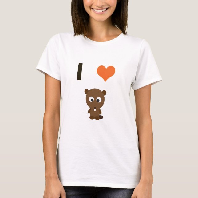 I Herz (Liebe) Biber T-Shirt (Vorderseite)
