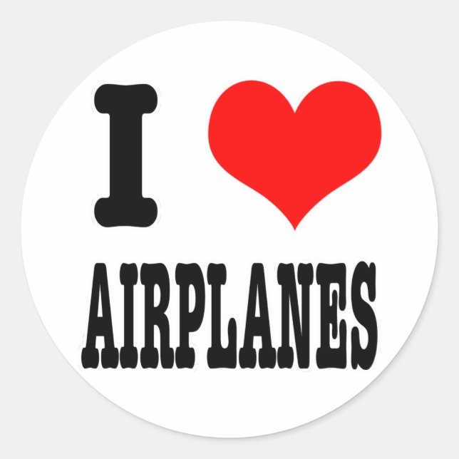 I HERZ (LIEBE) FLUGZEUGE RUNDER AUFKLEBER (Vorderseite)