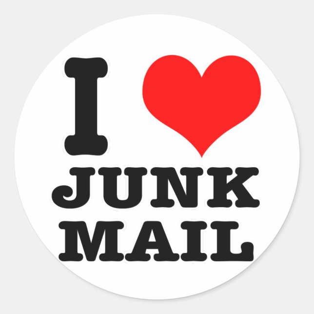 I HERZ (LIEBE) JUNK MAIL RUNDER AUFKLEBER (Vorderseite)