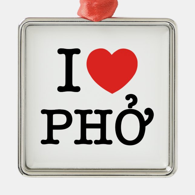 I Herz (Liebe) Pho Silbernes Ornament (Vorne)