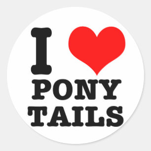 I HERZ (LIEBE) PONY-SCHWÄNZE RUNDER AUFKLEBER