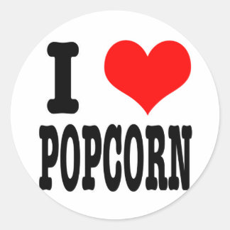I HERZ (LIEBE) POPCORN RUNDER AUFKLEBER