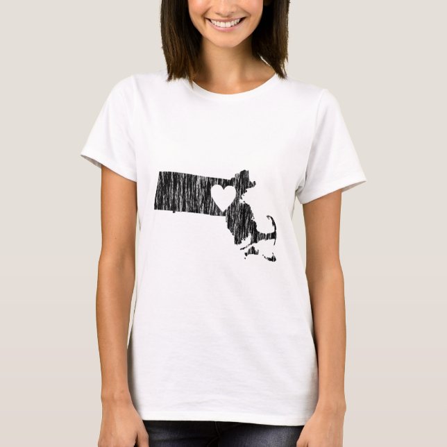 I Herz-Massachusettsgrunge-Kontur-Staats-Liebe T-Shirt (Vorderseite)