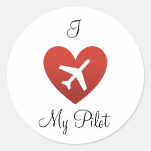 I Herz mein Pilot Runder Aufkleber
