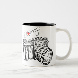 I Herz meine Kamera-Schwarzweiss-Kaffeetasse Zweifarbige Tasse