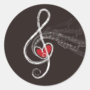 I HERZ-MUSIK dreifacher Clef-Schwarz-Gewohnheit Runder Aufkleber