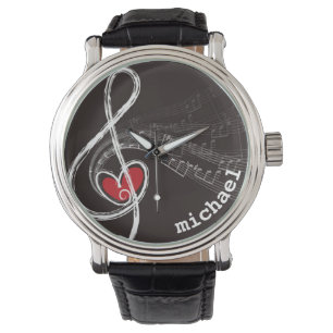 I HERZ-MUSIK dreifacher Clef-Schwarzes Armbanduhr