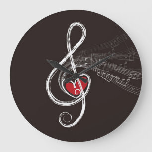 I HERZ-MUSIK dreifacher Clef-Schwarzes Große Wanduhr
