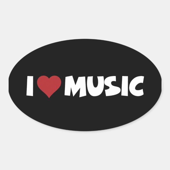 I [Herz] Musiksticker Ovaler Aufkleber (Vorderseite)