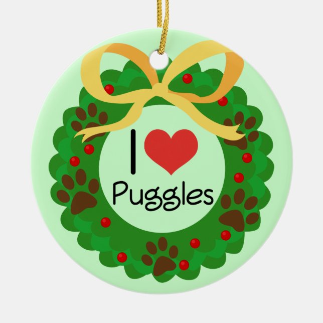 I Herz Puggles Weihnachtsgeschenk-Idee Keramikornament (Vorne)