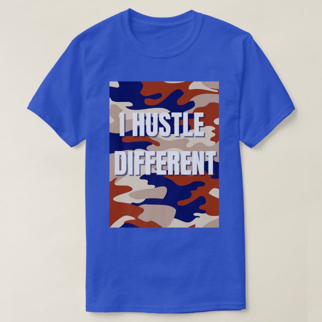 I Hustle Different - Orange Camouflage - Motivatio T-Shirt (Design vorne)