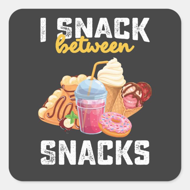 I Imbiss zwischen Snacks Küche Liebhaber süßen Quadratischer Aufkleber (Vorderseite)