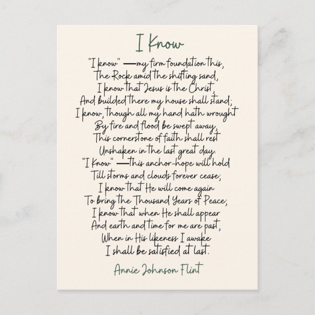 "I Know" Annie Johnson Flint Poetry Postcard Postkarte (Vorderseite)