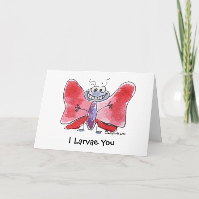 I Larve you Butterfly Faltes Valentine Card Dankeskarte (Vorderseite)