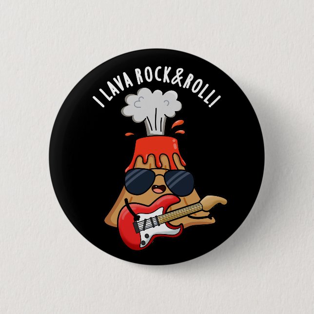 I Lava Rock and Roll Funny Volcano Pun Dark BG Button (Vorderseite)