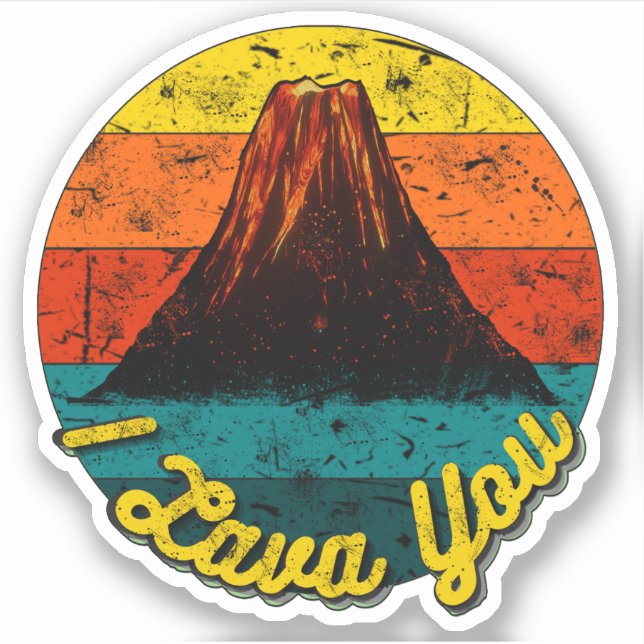 I Lava You Volcano Distressed Retro Sunset Liebe Aufkleber (Vorderseite)